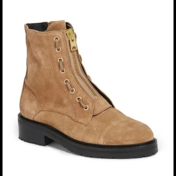 AllSaints Ariel Suede Lace Up Biker Boots Tan Brown Size 38...